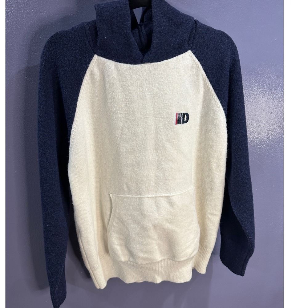 AELFRIC EDEN Mens S Raglan Sleeve Cream Navy Embroidered Logo‎ Hoodie